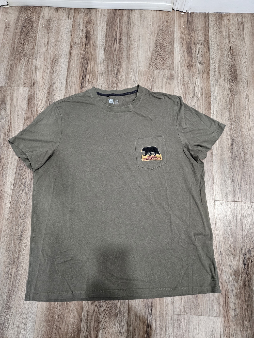 Men's Olive Short-Sleeve Pocket Tee with Bear Graphic